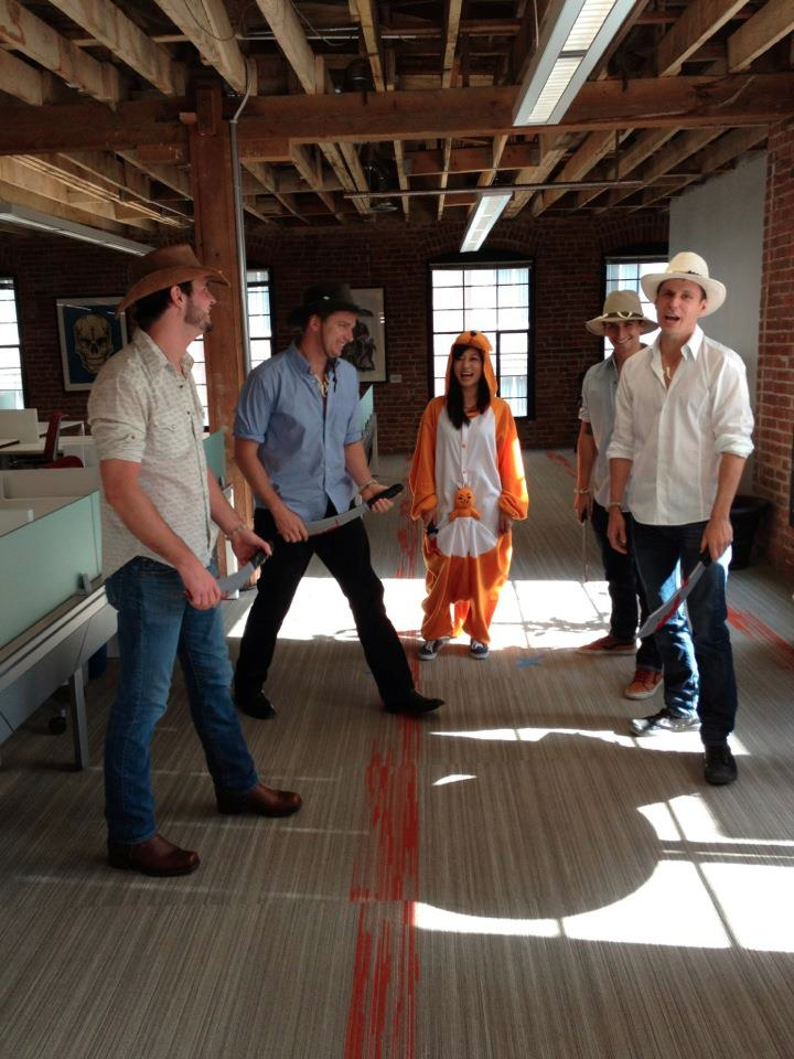 Dressed Crocodile Dundee-style to compete against other startups in a 